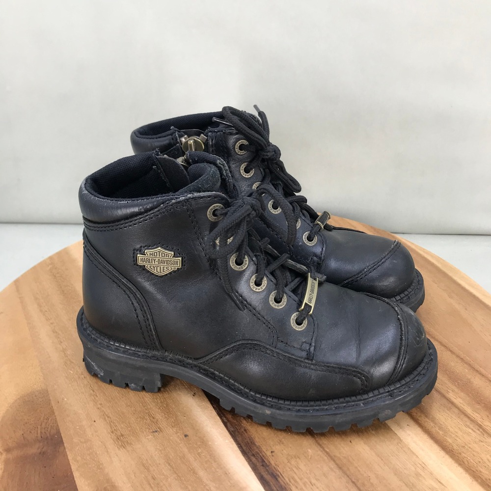 Harley Davidson Sonia Black Leather Lace Up Side Zip Biker Boots Womens Size 6